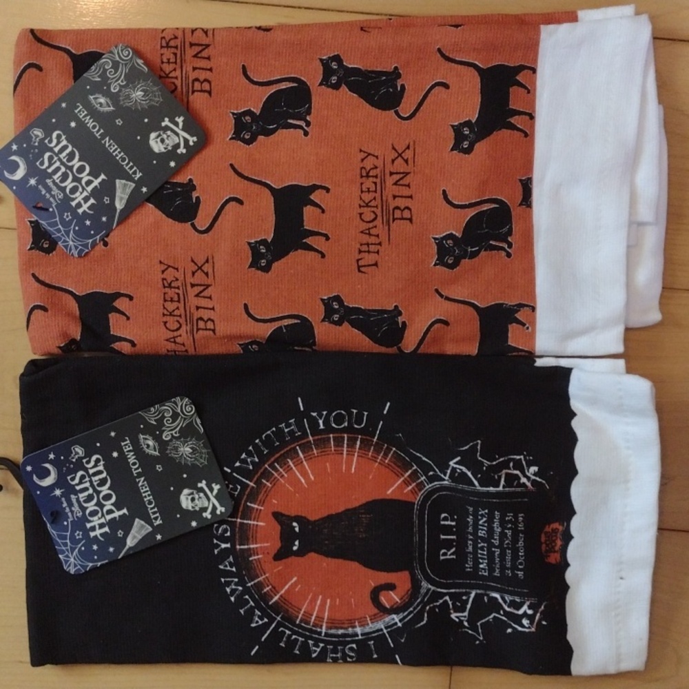 2 Hocus Pocus Halloween Emily Thackery Binx Kitchen Cat Towels Disney